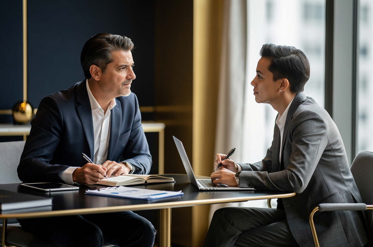 Mentor orientando um empreendedor no plano de crescimento