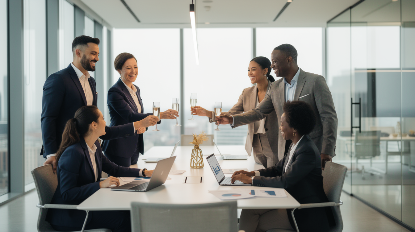 Empreendedores celebrando o crescimento do negócio